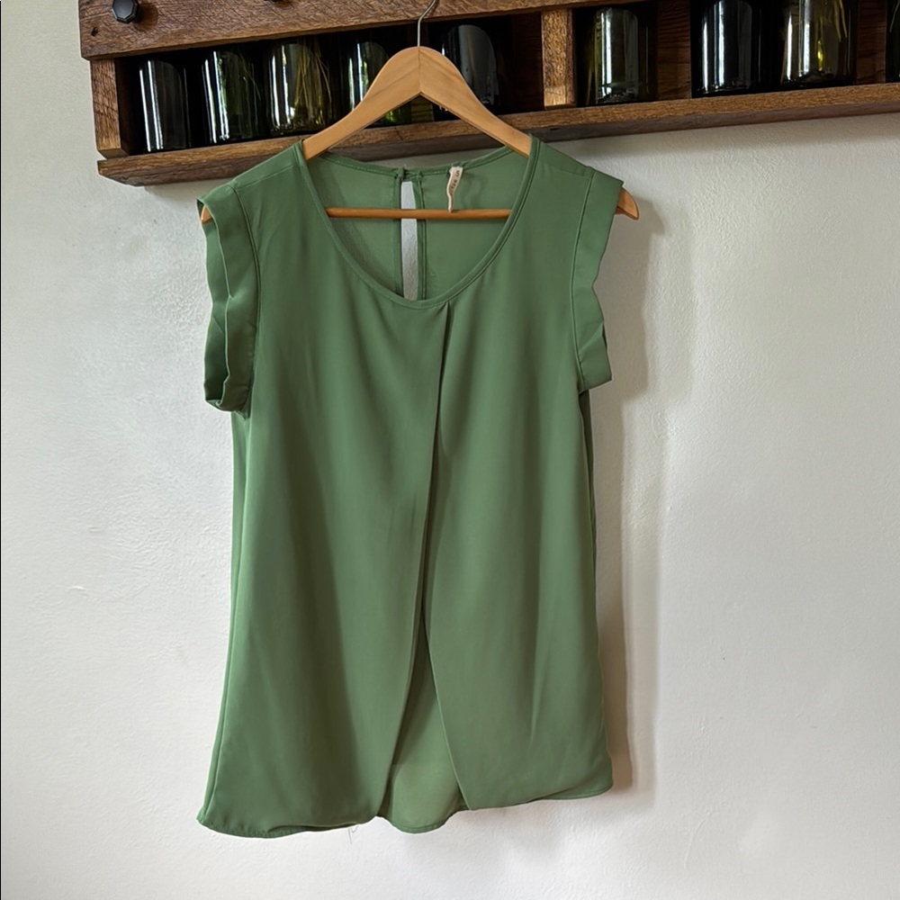 Flowy Scoop Neck Spring Green Blouse